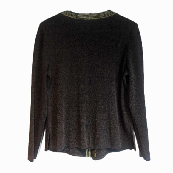 Exclusively Misook Brown Cardigan Travel Knit Faux undershirt Brown Gold Small - Picture 2 of 4